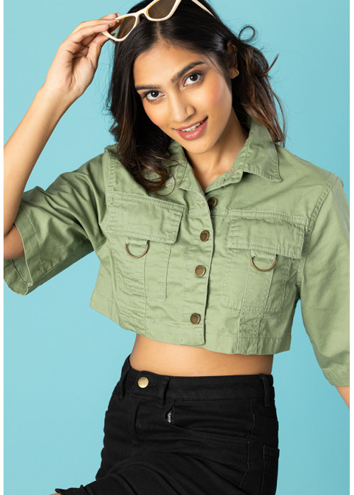 OLIVE GREEN FEMAL DENIM JACKET